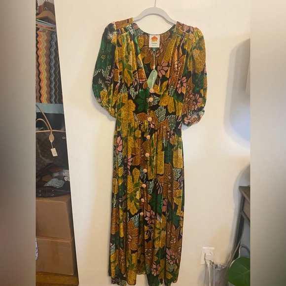 NWT Farm Rio||Garden Velvet MIDI Dress. As seen on Kelly Clarkson. Daisy… - Picture 3 of 16